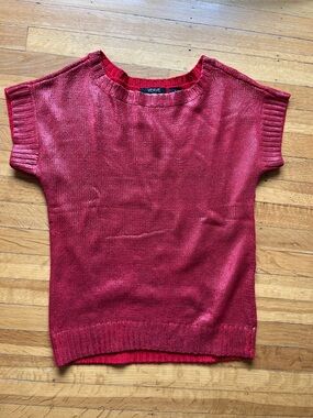 Verve RUBY red metallic cap sleeve shiny holiday lucky crew neck sweater L M